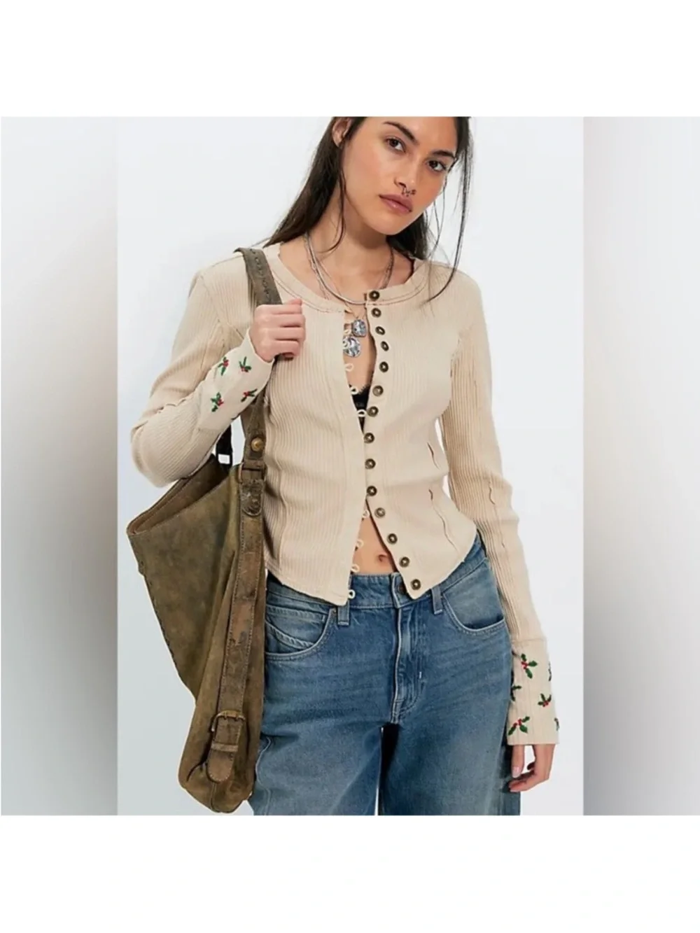 Free People Daria Cuff Cardi- Size Large